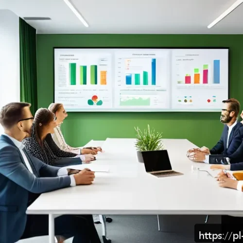 Home 33 소셜 미디어에서 고객 피드백 수집하기 - A modern, bright office scene showing a diverse group of Polish professionals actively engaging in a...