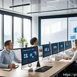 Home 23 고객 피드백을 통한 제품 개선 피드백 루프 구축 - A modern office scene showing a diverse team of professionals gathered around a conference table act...